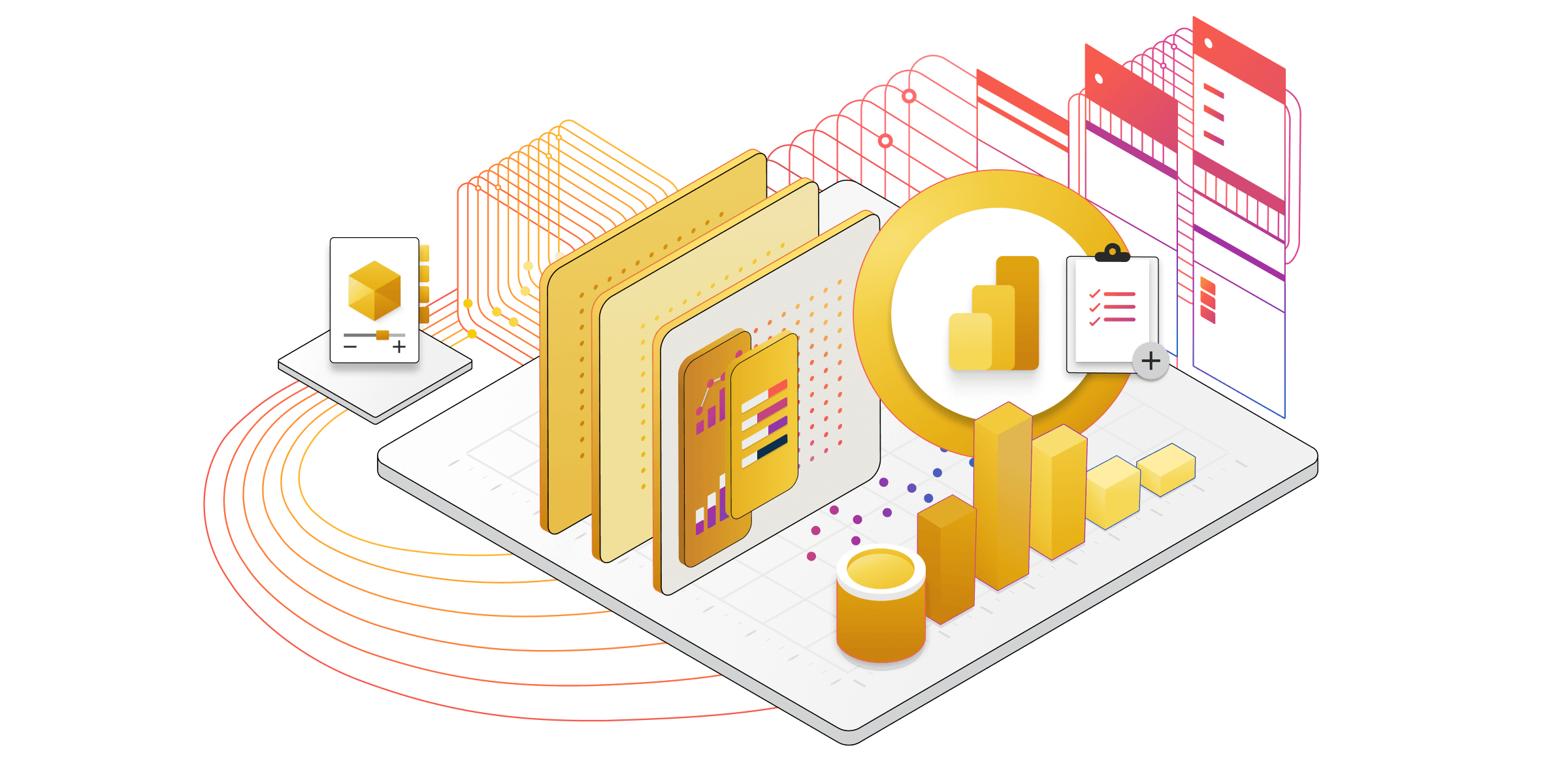 Иллюстрация isometric для технических компонентов для служб Power Bi.